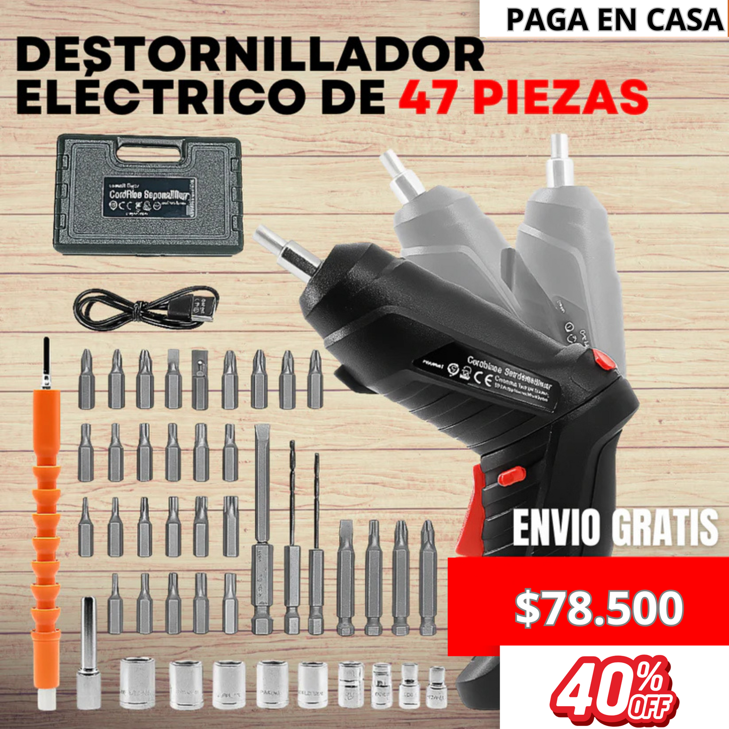 Mini Destornillador Eléctrico Inalámbrico Recargable Giratorio